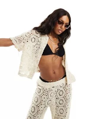 South Beach crochet beach shirt co-ord in cream | ASOS | ASOS (Global)
