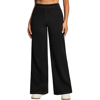 Ewedoos Wide Leg Jeans for Women Stretchy Sweatpant Jeans Women Pull On High Waisted Straight Wom... | Amazon (US)