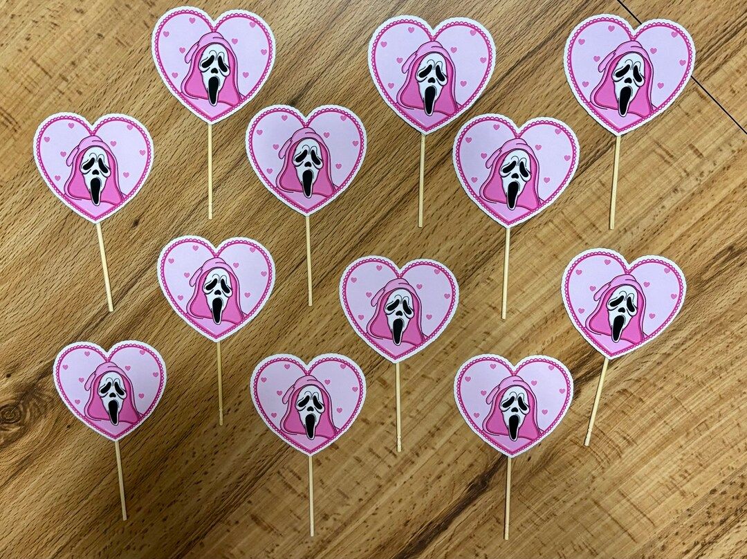 Ghostface scream valentines heart girly  cupcake toppers lot of 12 | Etsy (US)