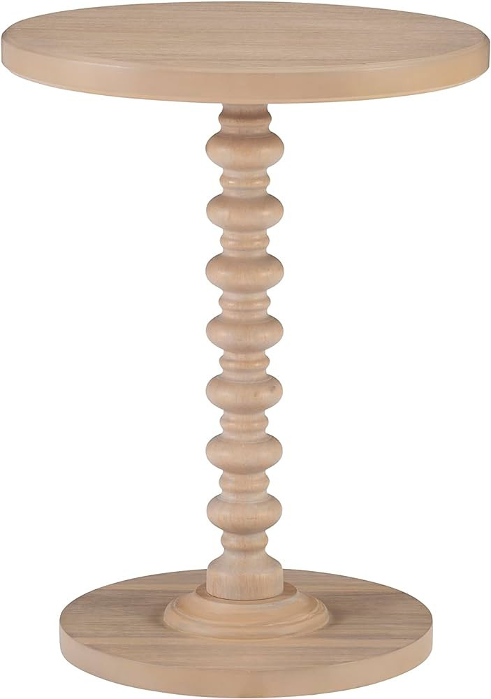 Powell Natural Tarkin Round Wood Turned Spindle Pedestal Side Accent Table | Amazon (US)
