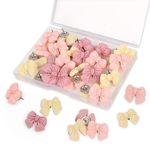 30 PCS Pink Push Pins Cute Bow Push Pins for Cork Board, Pink Decorative Thumb Tacks Pushpin for Photo Wall, Map Office Decor | Amazon (US)
