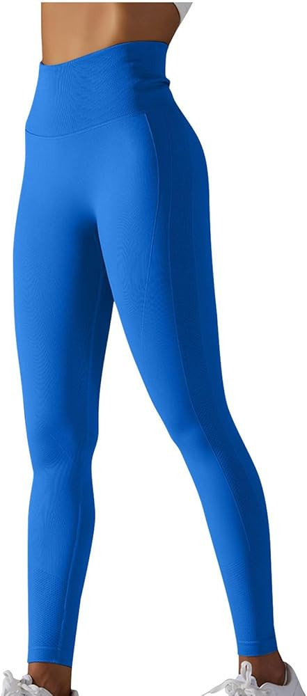 Women Seamless High Waisted Leggings Solid Color Hip Lifting Yoga Pants Casual Soft Knitted Fitne... | Amazon (US)