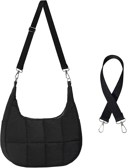 Puffy Crossbody Bags for Women, Small Puffer Crescent Shoulder Bag, Nylon Quilted Purse for Women... | Amazon (US)
