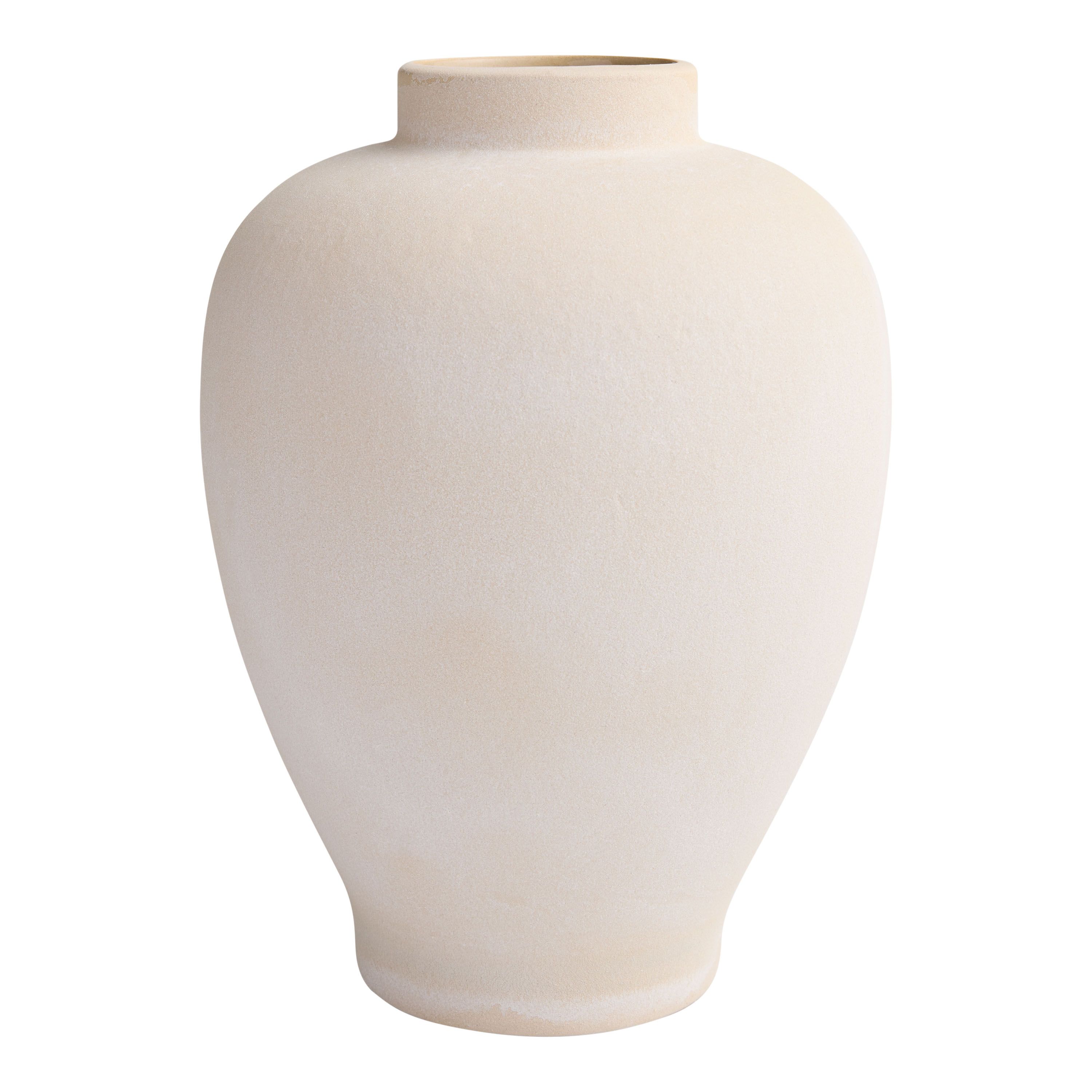 Tan Whitewash Ceramic Urn Vase | World Market