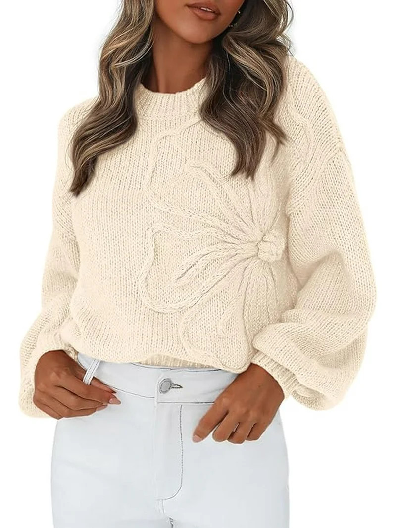 PRETTYGARDEN Womens Sweaters Fall Fashion Long Sleeve Crewneck Floral Knit Pullover Sweater Tops ... | Walmart (US)