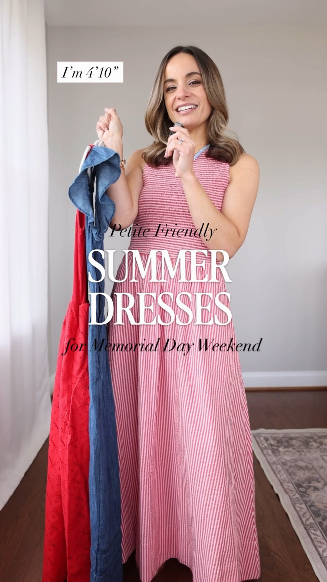 A few dress ideas for Memorial Day Weekend and all summer long! 

Striped Dress (Marine Layer): xs 
Red Dress (Nordstrom): xxs 
Chambray Dress (Nordstrom): xxs 
Shoes (Sam Edelman): true to size 

My measurements for reference: I’m 4’10” and 105lbs. My bust, waist, and hip measurement is 32”, 24”, and 36”.