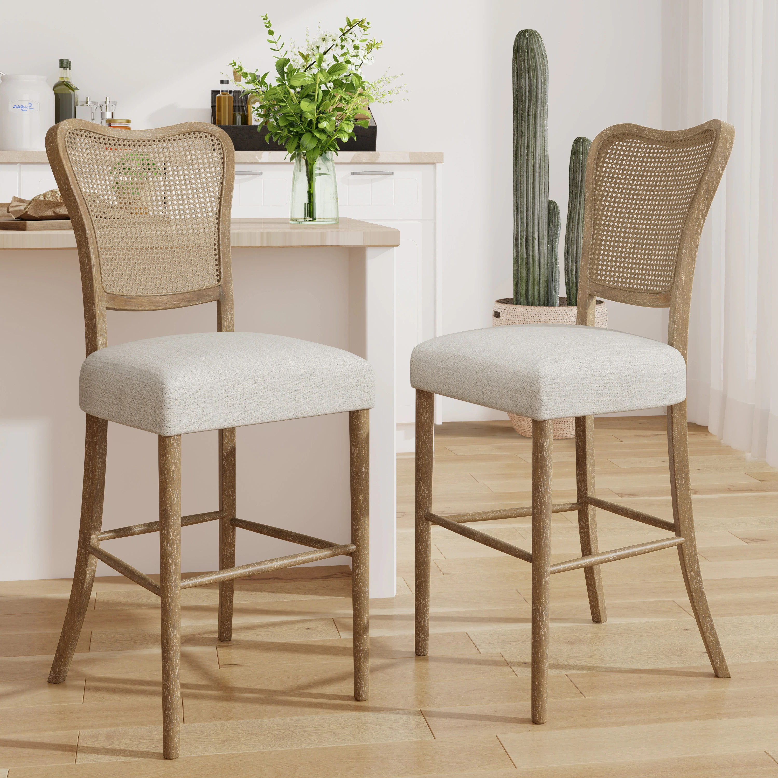 Naci Rubberwood Farmhouse Barstool with Cane Backrest (set of 2) by Christopher Knight Home - N/A | Bed Bath & Beyond