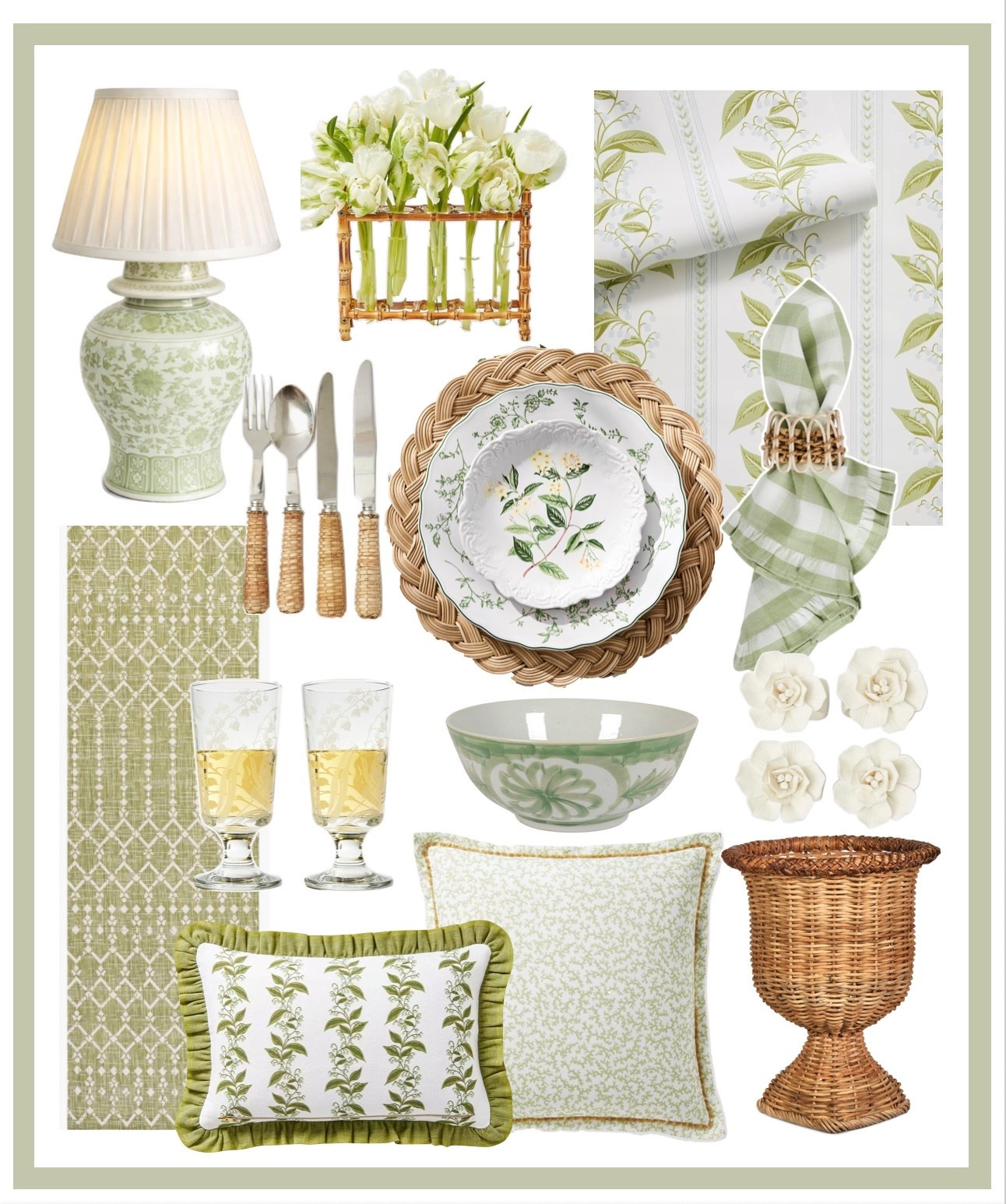 Spring green Tablescape, pillows, decor, and more! 🌿🤍🌿

#LTKHome