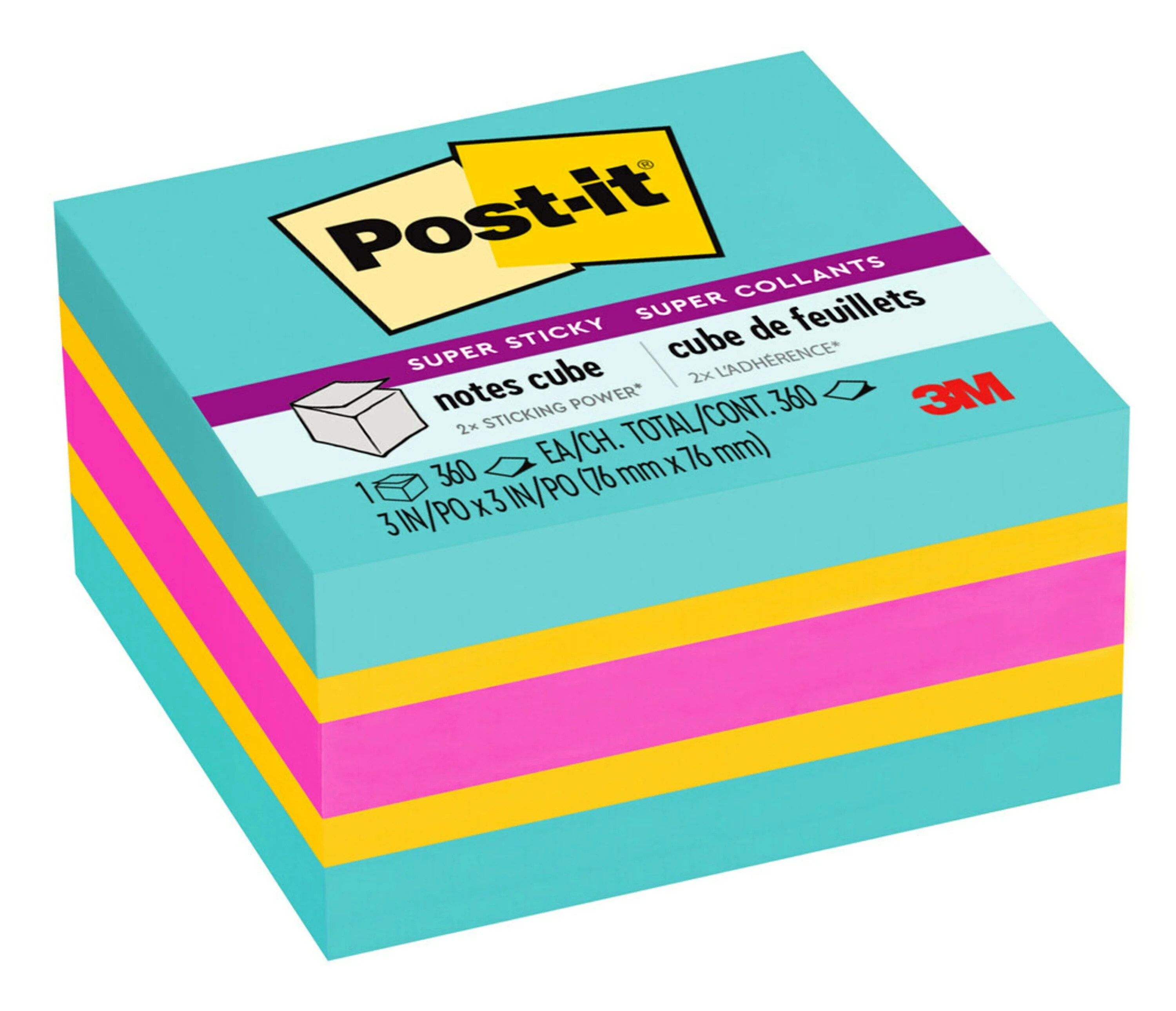 Post-it Super Sticky Notes Cube, 3" x 3", Bright Colors, 1 Cube | Walmart (US)
