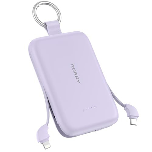 RORRY CharmGo Portable Charger, 10000mAh PD 30W Fast Charging Portable Charger Power Bank with Built-in Cables, Travel Keychain Charger Battery Pack for iPhone 17/16/15, for AirPods 2/3/4/Pro, Purple | Amazon (US)