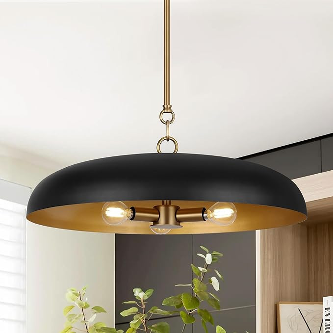 LamQee 20 Inch Oversized Large Pendant Lights, 3-Lights Black and Gold Modern Dome Chandelier, In... | Amazon (US)