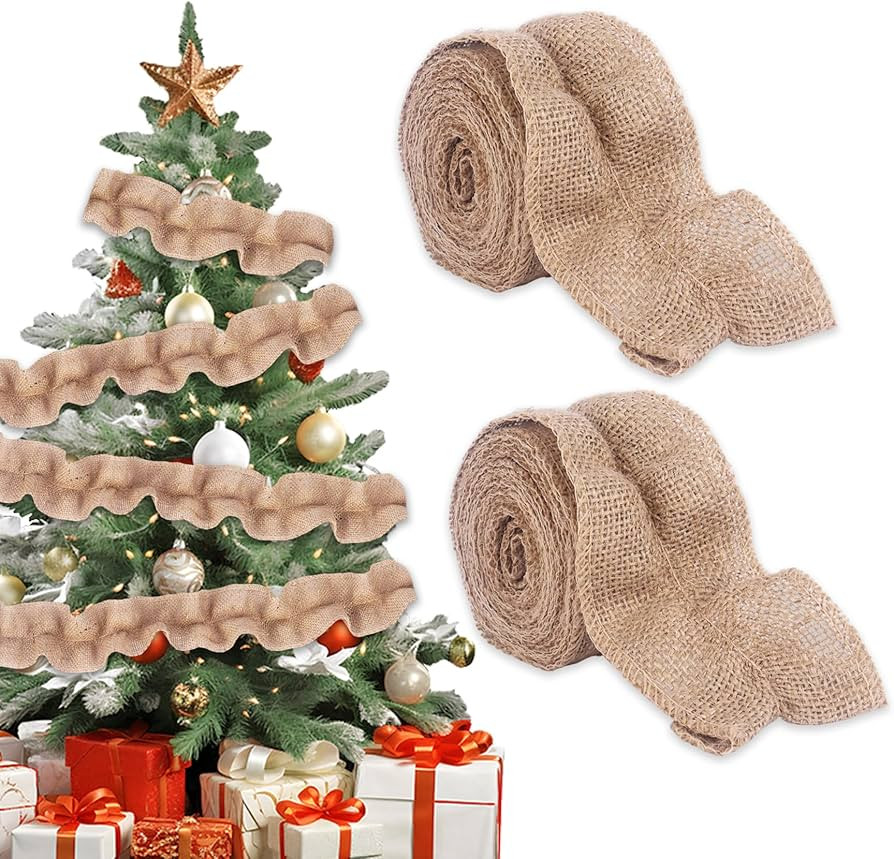 Burlap Ribbon Garland Christmas Decorations for Tree 2 Rolls 17.7Ft Rustic Christmas Tree Ribbon ... | Amazon (US)