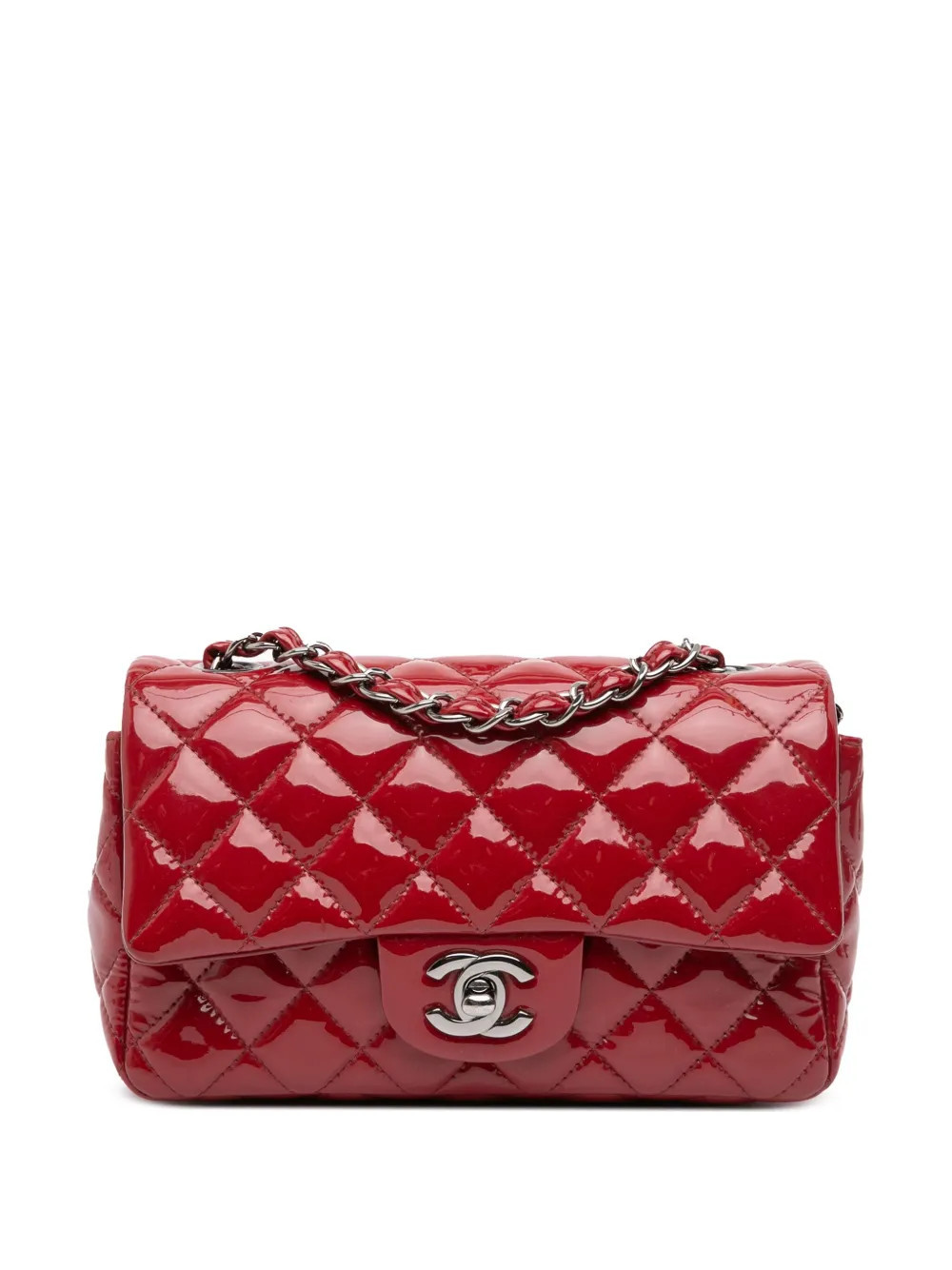 CHANEL Pre-Owned 2016-2017 Mini Rectangular Classic Patent Single Flap crossbody bag - Red | Farfetch Global