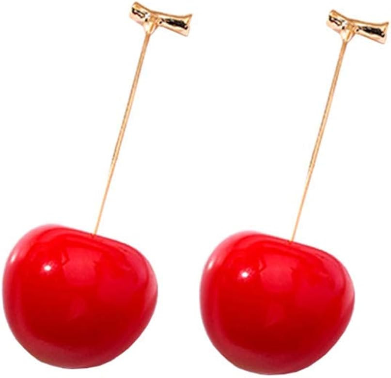 3D Red Cherry Drop Earrings Cute Fruit Gold Dangle Earrings Charm Jewelry Gift Earrings for Women | Amazon (US)