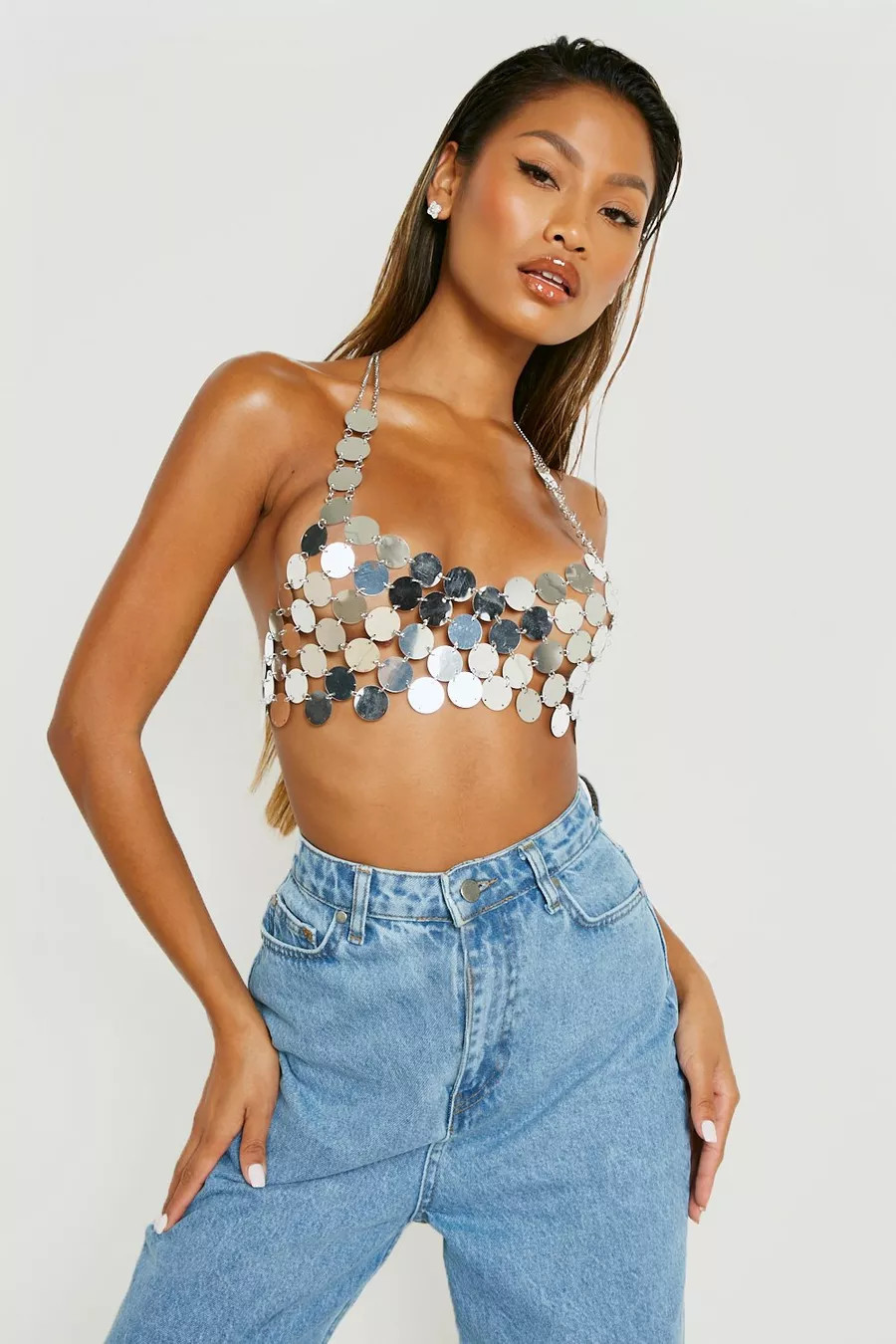 Premium Mirror Disc Bralette | Boohoo.com (US & CA)