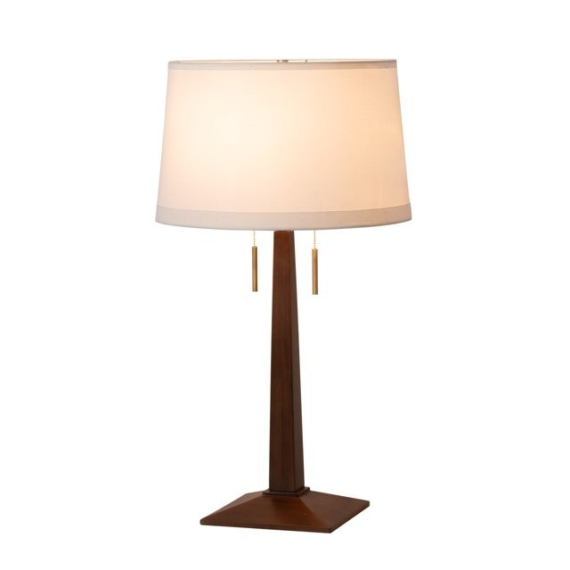 Taper Table Lamp - Dark Walnut Wood Finish, White Linen Shade | Walmart (US)