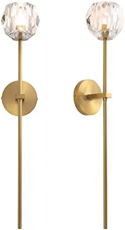 2 Pack Crystal Wall Sconce Modern Brass Wall Mounted Light Column Stand for Corrior Bedroom Bathr... | Amazon (US)