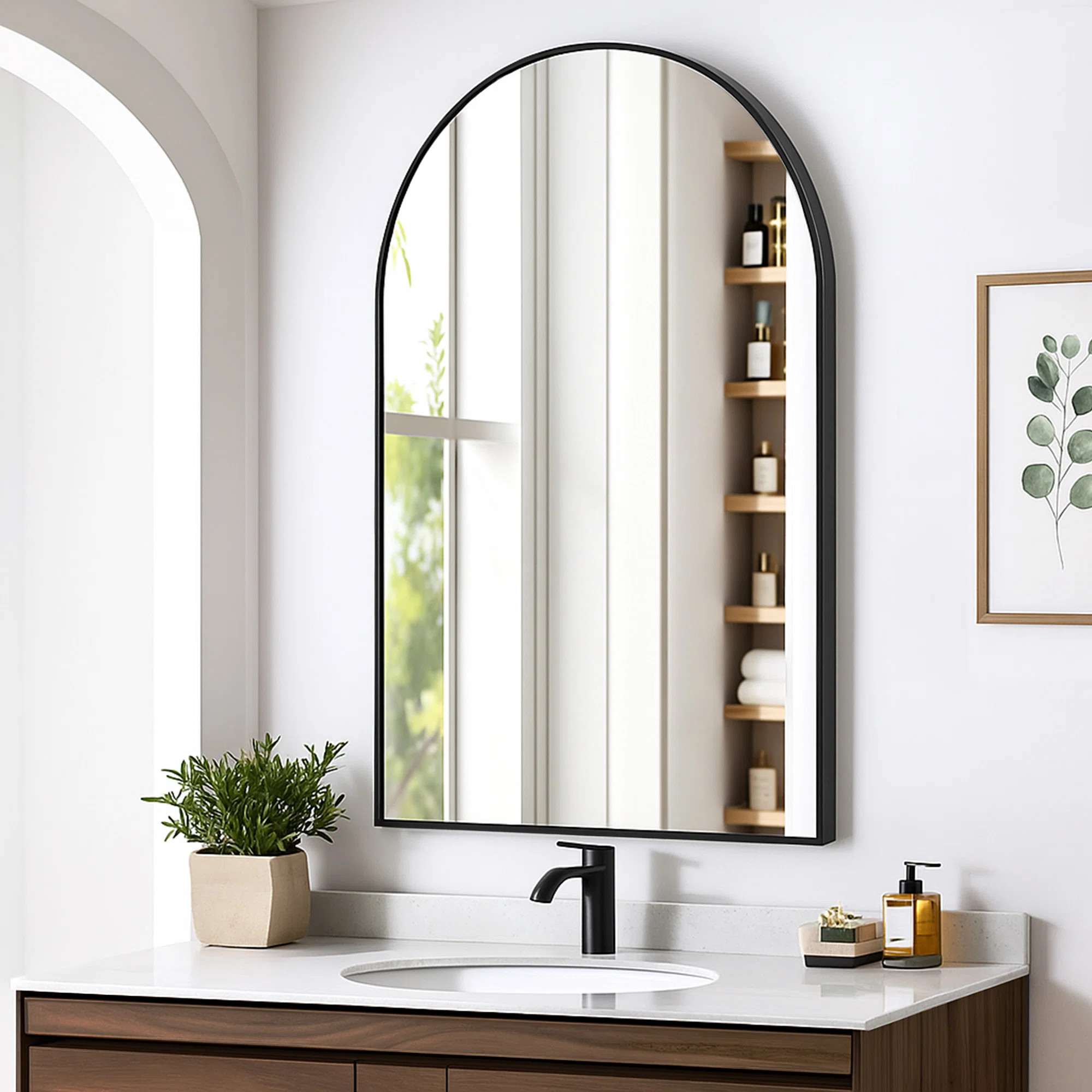 Black Metal Framed Arched Wall Mirror Bathroom/Vanity Mirror | Wayfair North America