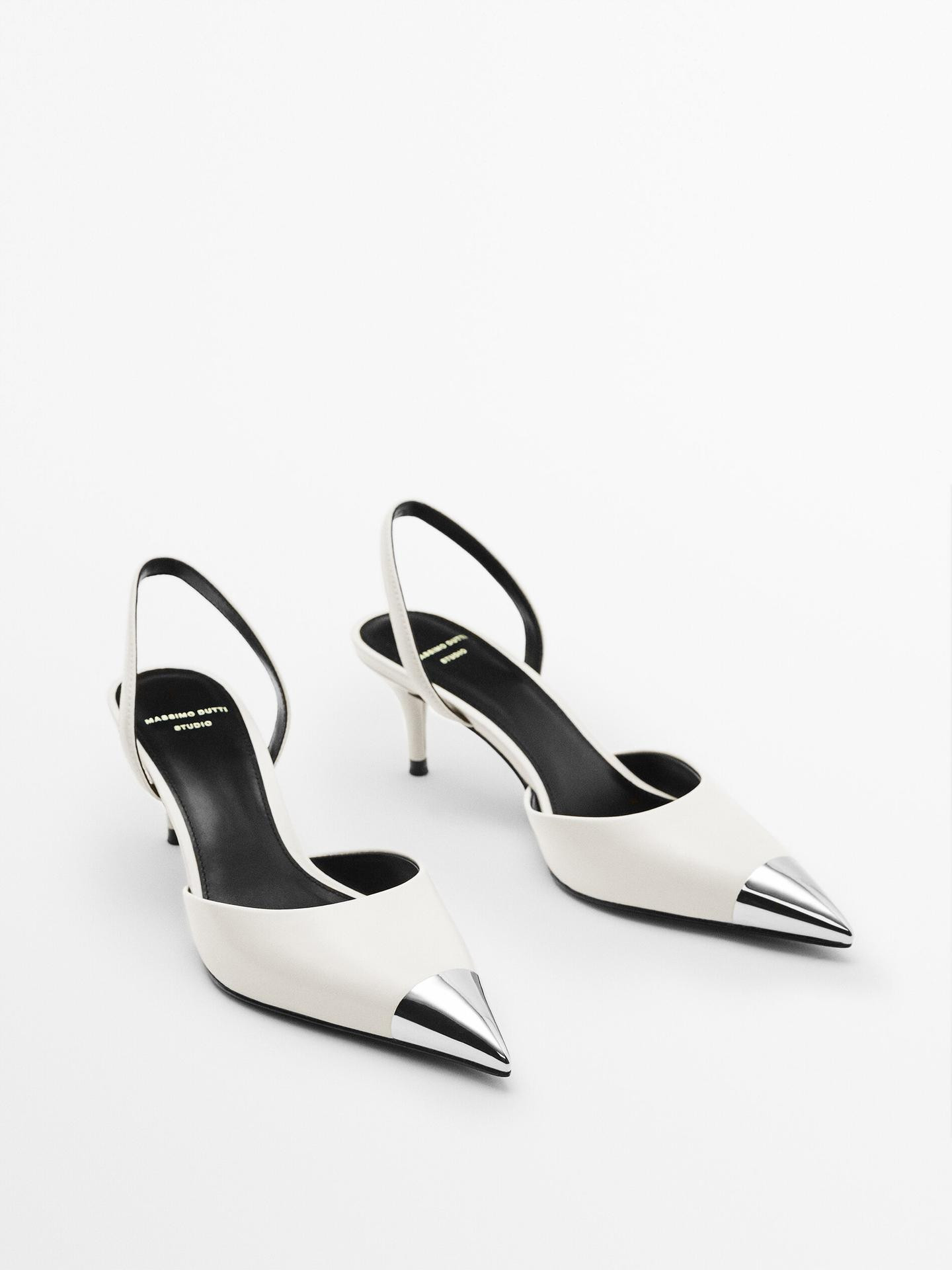 High-heel leather shoes with metal toe cap - Studio | Massimo Dutti US