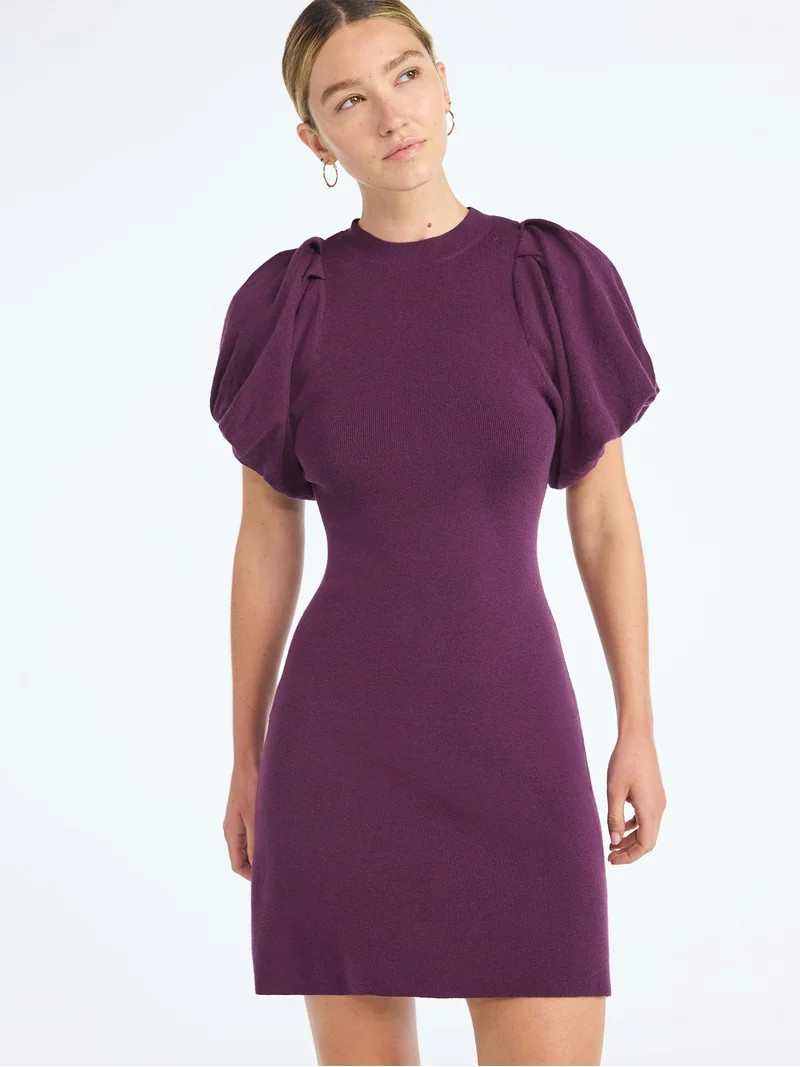 Scoop Women's and Women's Plus Sweater Dress with Puff Sleeves, Sizes XS-4X | Walmart (US)