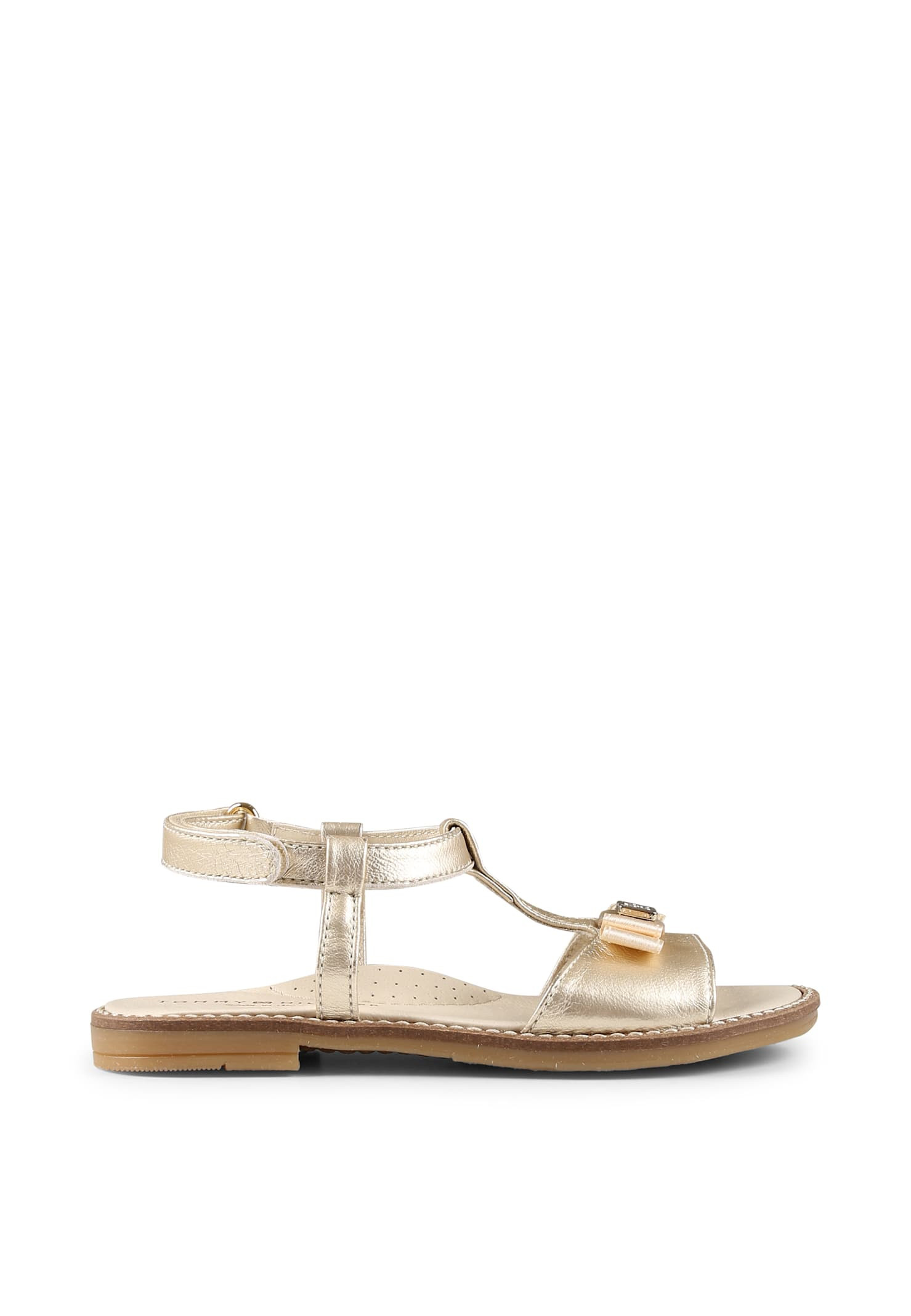 Tommy Hilfiger Gold Leather Sandals For Girl With Bow | Italist.com US