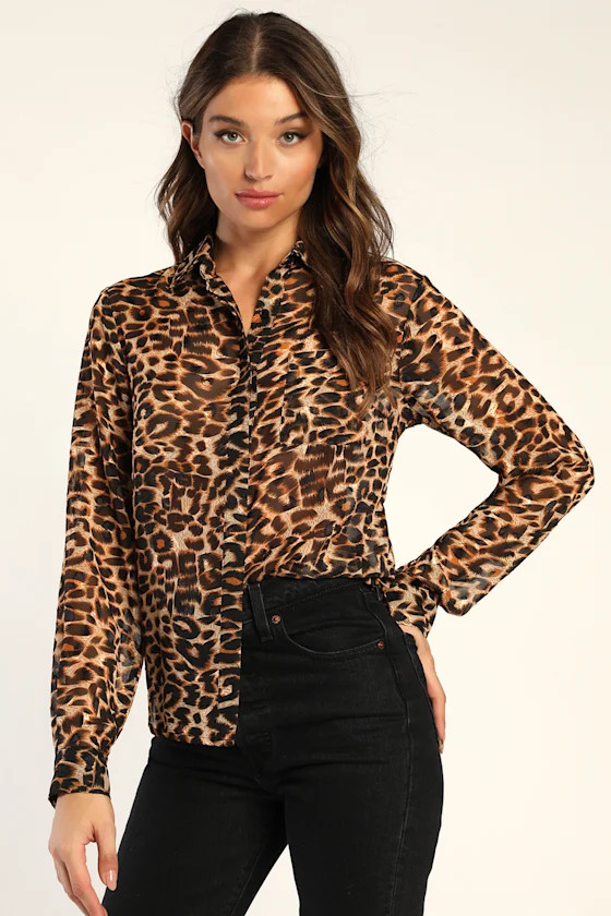 Spot My Vibe Brown Leopard Print Burnout Button-Up Shirt | Lulus