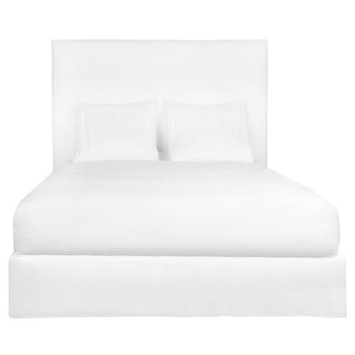 Cisco Home April Modern Classic White Linen Slipcovered Tall Bed - King | Kathy Kuo Home