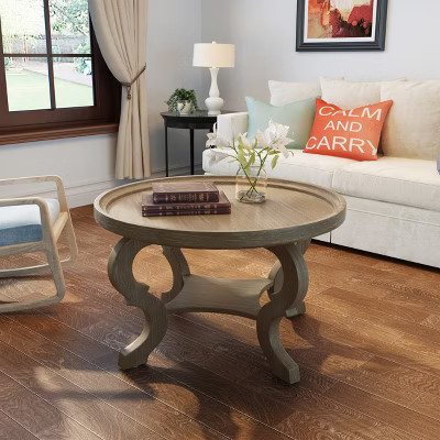 GDFStudio Isabella Traditional Round Coffee Table with Queen Anne Legs, Brown | Target