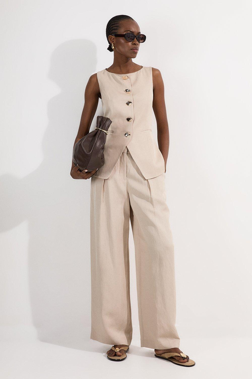 Tailored Viscose Linen Wide Leg Pants | Karen Millen US