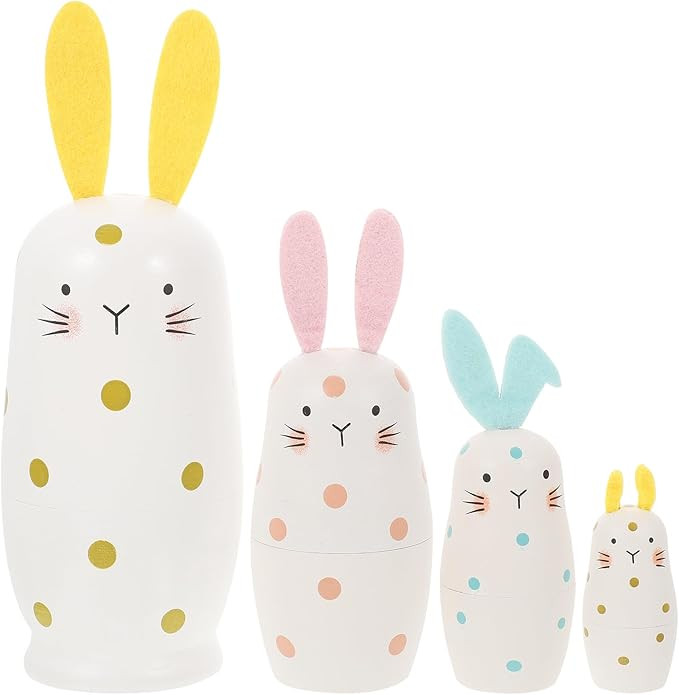 Bunnies Nesting Doll: 4-Layers Wooden Stacking Dolls - Pastel Colored for Easter Party Home Decor... | Amazon (US)