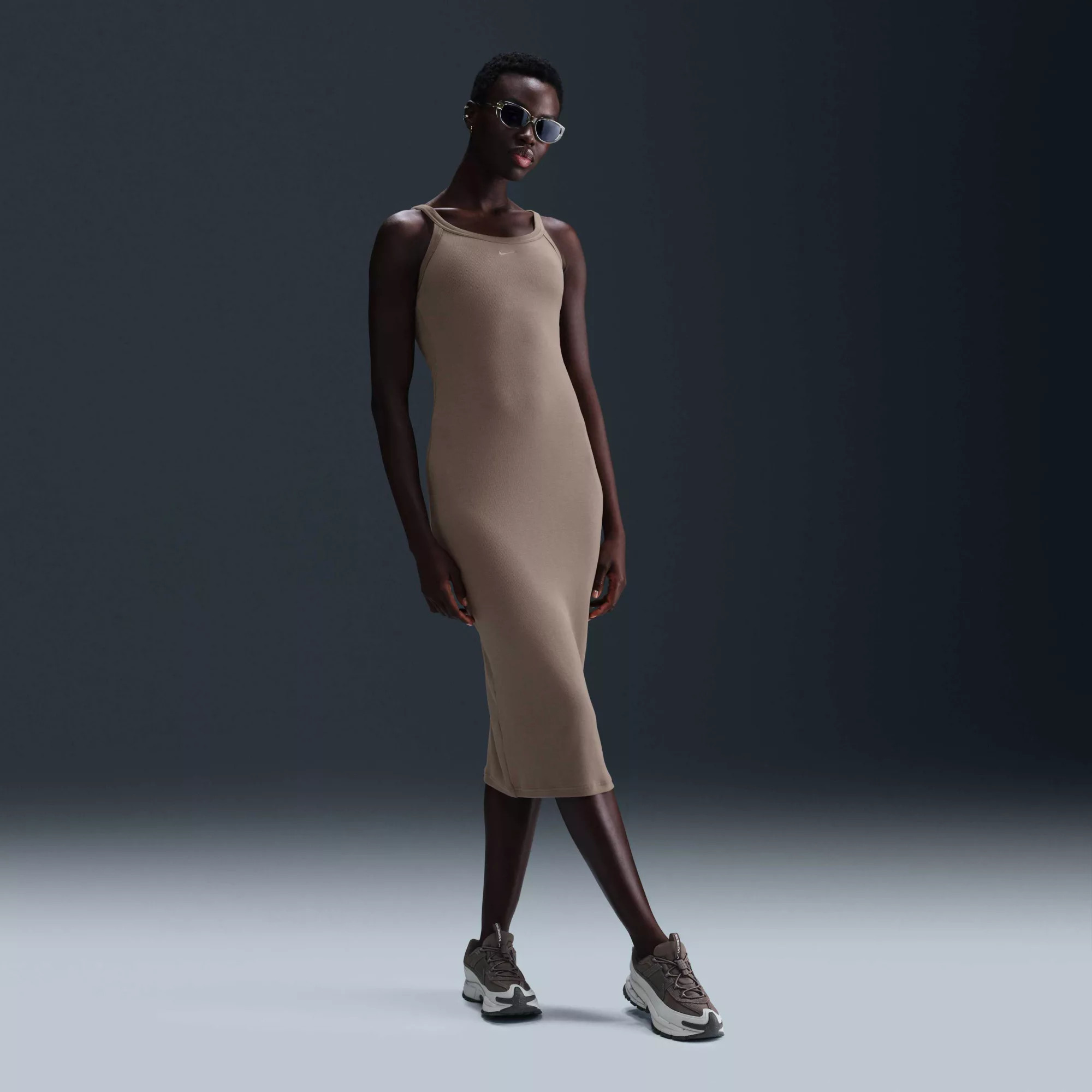 Nike Women's Sportswear Chill Knit Tight Mini-Rib Tank Dress, Small, Mink Brown | DICK'S Sporting Goods