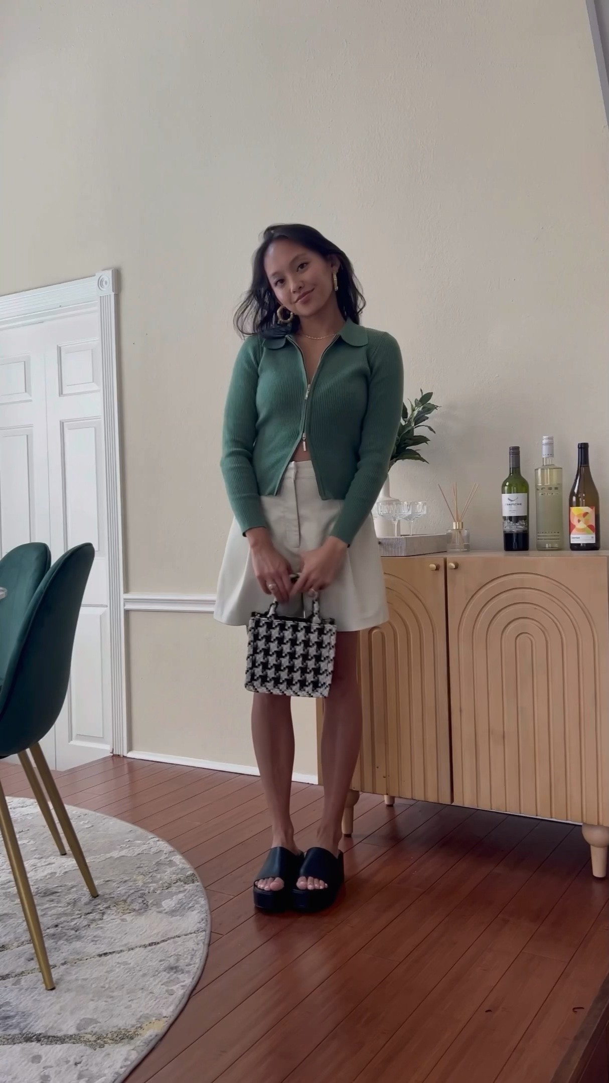 Get ready with me: early fall  outfit // collared zipper top, faux leather shorts, chunky sandals, houndstooth bag // fall transition, transitional style, transitional outfit, meir, ameirylife  

#LTKSeasonal #LTKstyletip #LTKSale