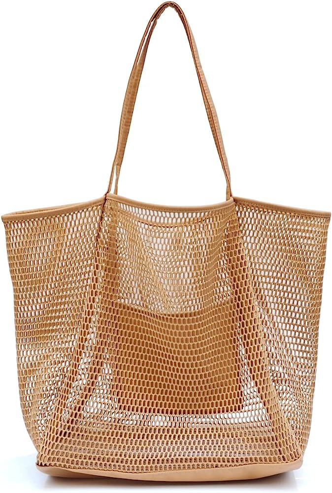 HOXIS Mesh Beach Tote Womens Shoulder Handbag Beach Bag Amazon Vacation Bag Beach Straw Bag | Amazon (US)