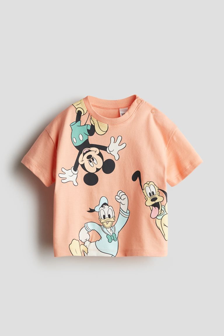 Printed Cotton Jersey T-shirt - Light orange/Mickey Mouse - Kids | H&M US | H&M (US + CA)
