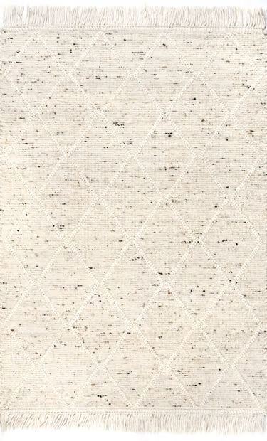 Beige Textured Trellis Tasseled Area Rug | Rugs USA