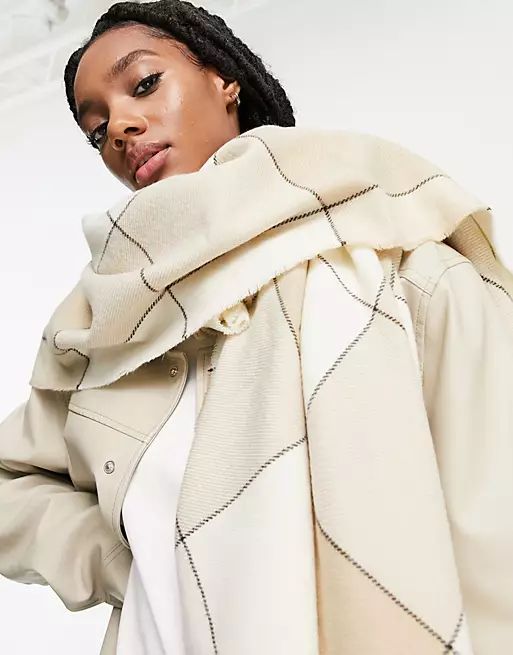 ASOS DESIGN oversized square scarf in blown up check in beige | ASOS (Global)