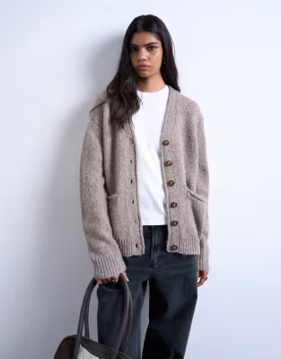 Topshop knit longline pocketed chunky wool mix cardigan | ASOS | ASOS (Global)