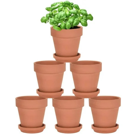 Terra Cotta Pots with Saucer - 6 Pack 5 Inch Clay Pot Ceramic Pottery Planter Cactus Flower Pots Succulent Pot Drainage Hole, Great for Plants, Crafts and Wedding Favor | Walmart (US)