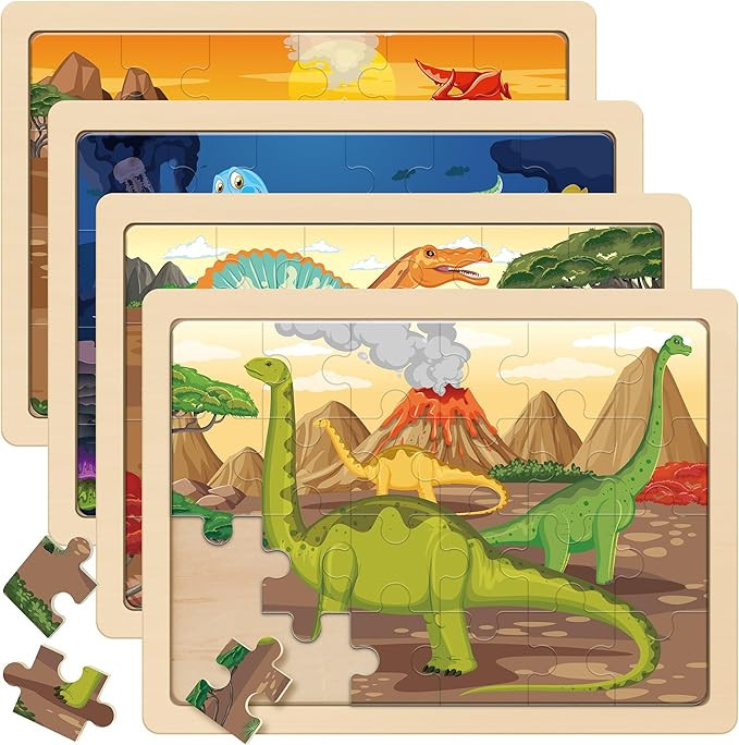 SYNARRY Large Dinosaur Wooden Puzzles for Kids 4 in 1 Gift Box(12.2 * 9.4 in), Jigsaw Puzzles for... | Amazon (US)