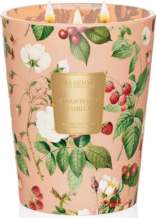 M&SENSE Strawberry Vanilla Soy Large Candles, 3-Wick 35oz 150H Long Lasting, Aromatherapy Candle ... | Amazon (US)