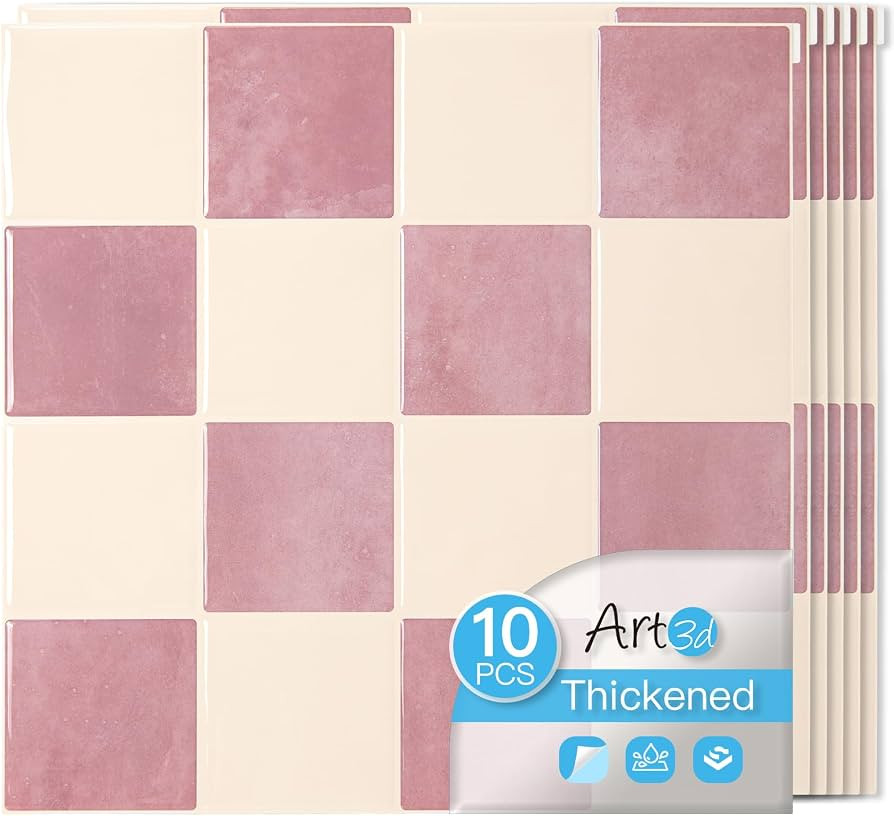 Art3d Grid Peel and Stick Backsplash, 10-Pack, 12" x 12", Pink & Warm White | Amazon (US)