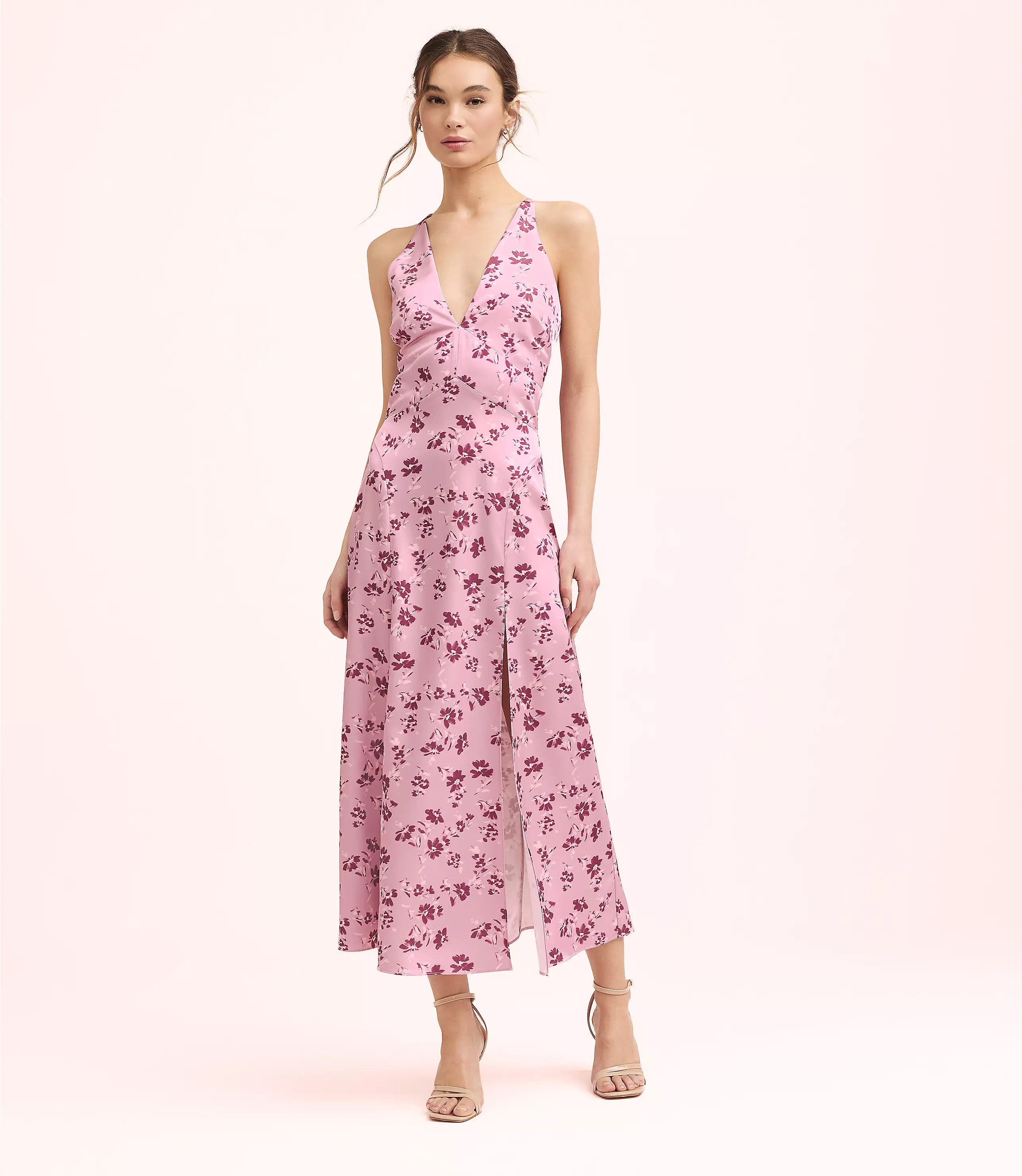 Lately Floral Satin V-Neck Gown | LOFT