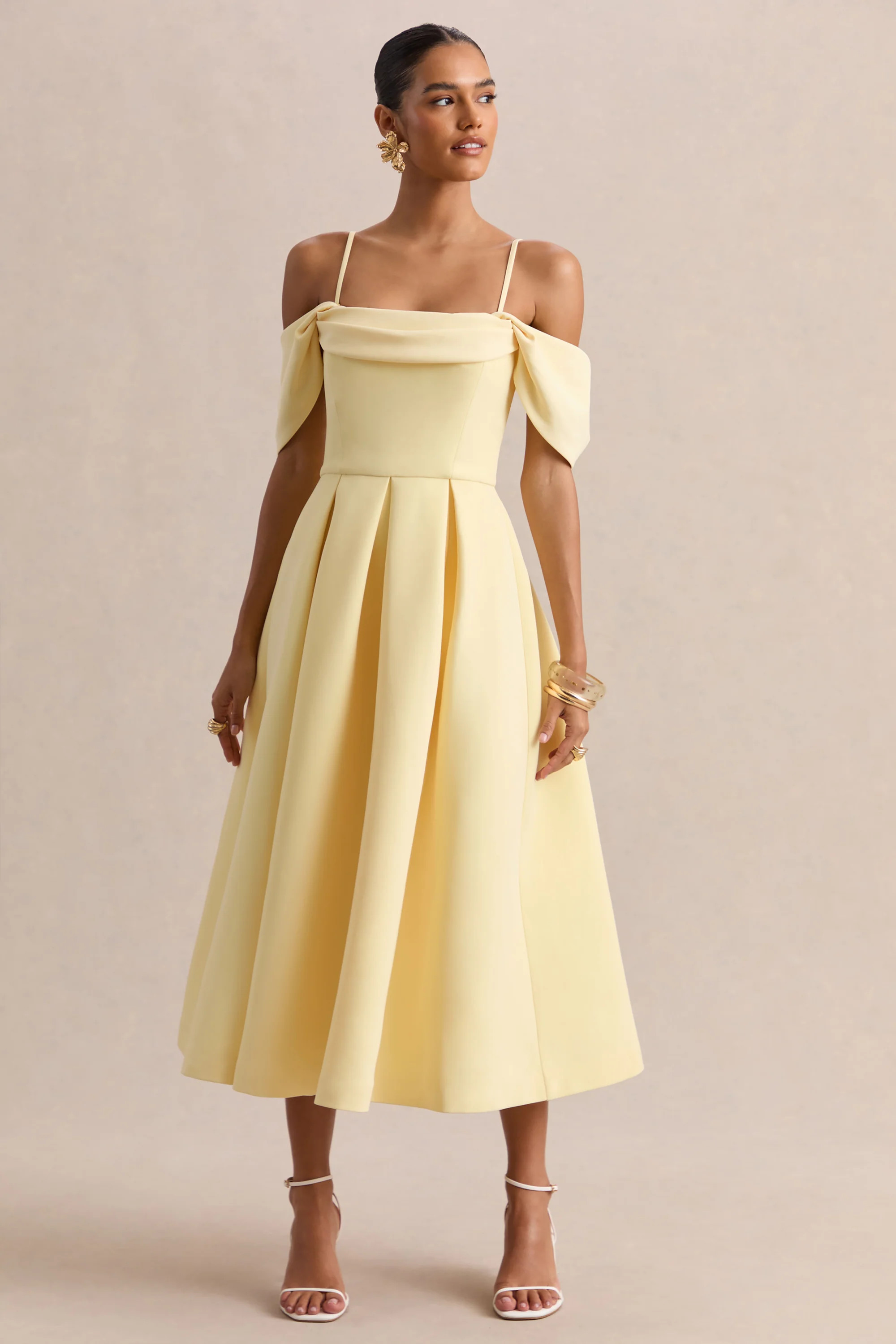 Cosima | Lemon Bardot-Neck Midi Dress | Club L London