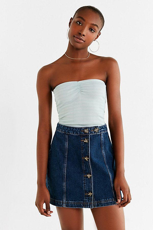 BDG Horn-Button Denim Mini Skirt - Blue XS at Urban Outfitters | Urban Outfitters (US and RoW)
