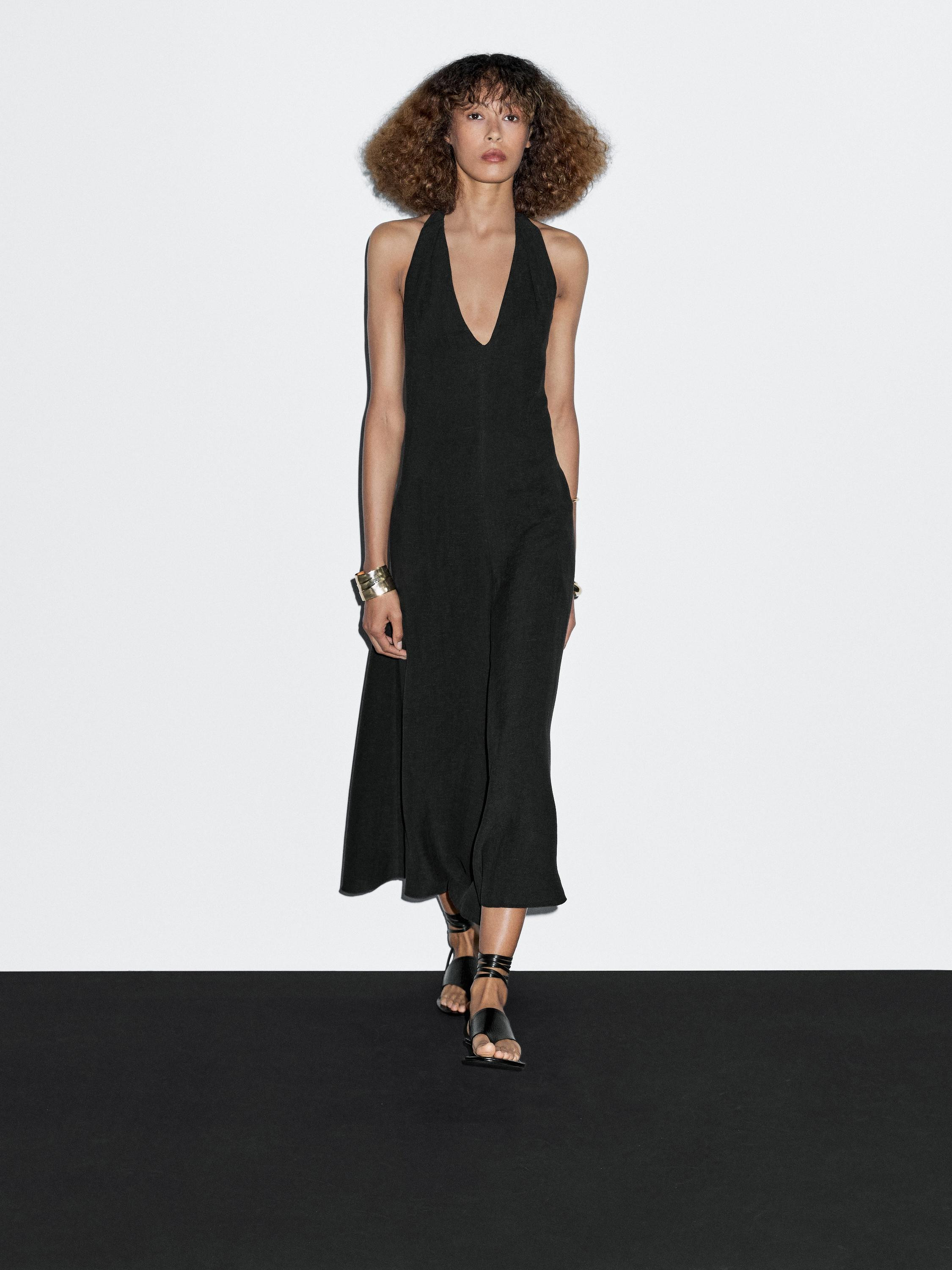 Halter midi dress with low-cut back | Massimo Dutti US