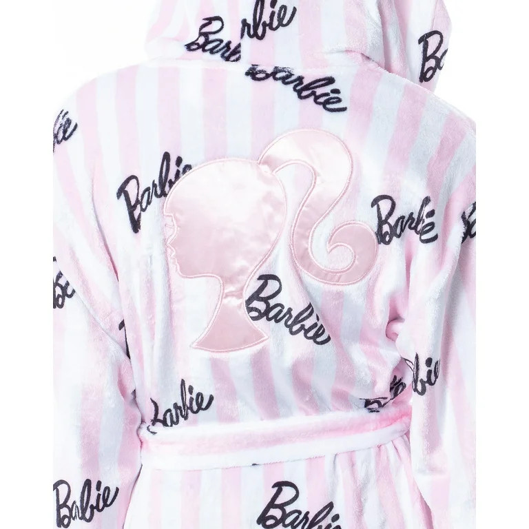 Mattel Barbie Logo Womens' Luxury Fleece Plush Robe Hooded Bathrobe | Walmart (US)