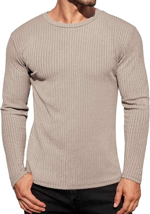 Ekouaer Men's Long Sleeve Shirts Ribbed Pullover Sweater Sim Fit Thermal Tops Crew Neck Stretchy ... | Amazon (US)