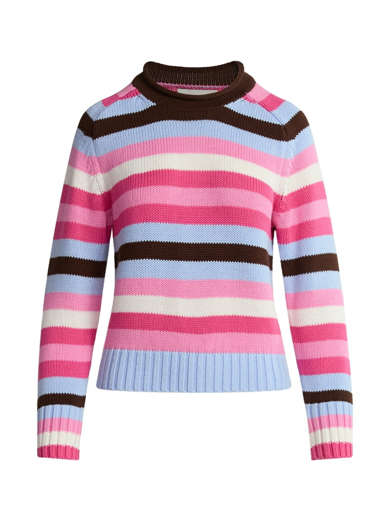 Free Assembly Women’s Saddle Shoulder Roll Neck Cotton Sweater with Long Sleeves, Sizes XS-XXL | Walmart (US)