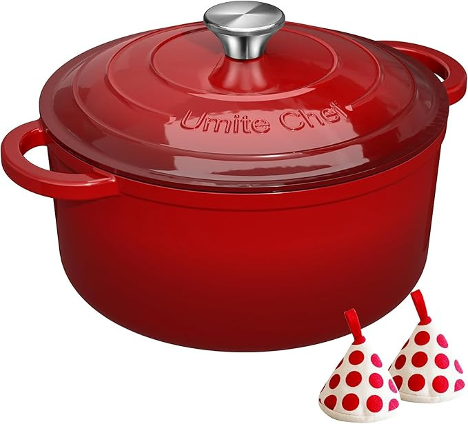 Enameled Cast Iron Dutch Oven - Umite Chef 5QT Pot with Lid & Cotton Potholders - Heavy-Duty Cook... | Amazon (US)