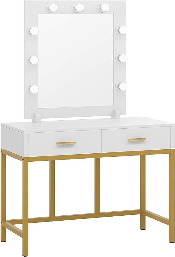 Tribesigns Vanity Table with Lighted Mirror, Makeup Vanity Dressing Table with 9 Lights and 2 Dra... | Amazon (US)